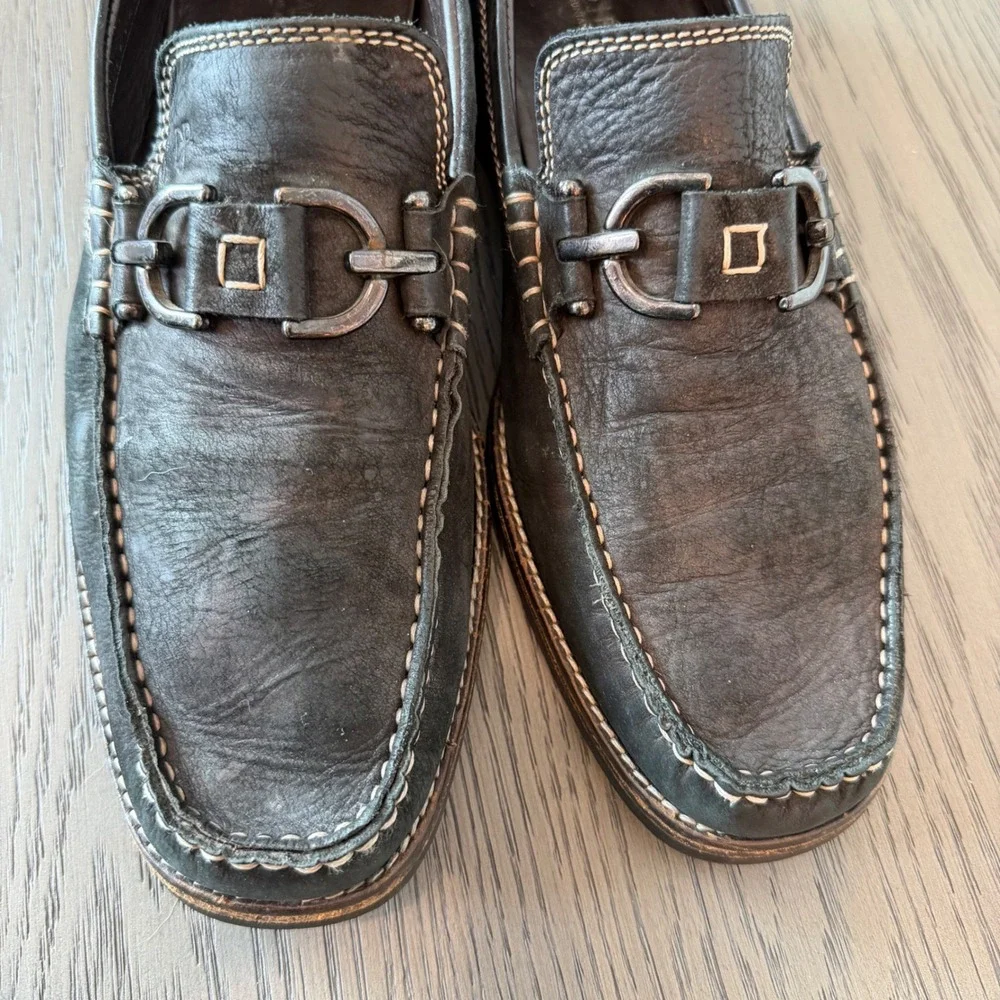 Donald J Pliner Dooley Black Leather Horse Bit Loafer Men Lug Sole Made in Italy